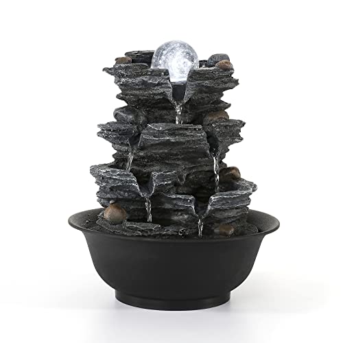 Dyna-Living Tabletop Water Fountain Indoor Waterfalls Fountains with White LED Light Decorative Feng Shui Tabletop Fountain with Automatic Pump Best Home Gifts for Friends or Family