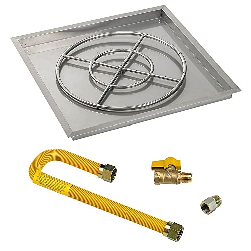 American Fireglass 30" High-Capacity Square Stainless Steel Drop-in Pan with Match Light Kit (24" Fire Pit Ring) Natural Gas