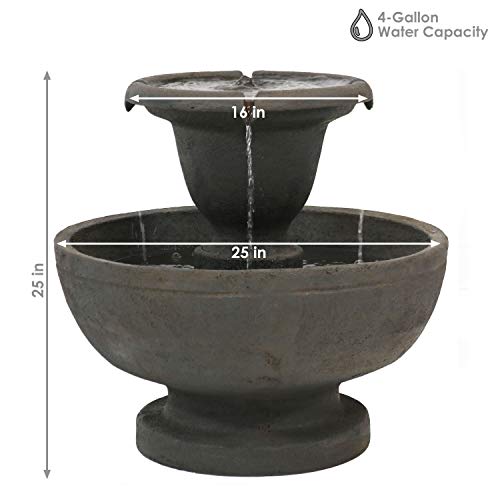 Sunnydaze 25-Inch H Streaming Falls 2-Tier Outdoor Water Fountain - Waterfall Feature for The Yard or Patio - Brown