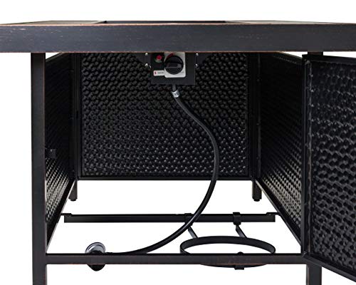 Fire Sense Weyland Rectangular Aluminum LPG Fire Pit Table | Hammered Antique Bronze Finish | 50,000 BTU Output | Uses 20 Pound Propane Tank | Fire Bowl Lid, Vinyl Weather Cover, and Clear Fire Glass