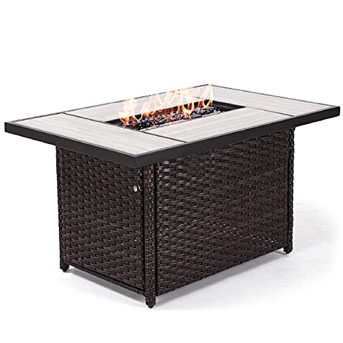 Grand Patio Outdoor Gas Fire Pit Table, 43 Inch 50,000 BTU Rectangle Patio Propane Fire Pit Table with Resin Wicker Base, Resin Wicker/ Rectangle
