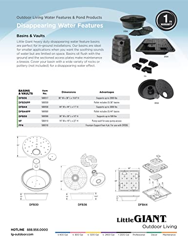 Little Giant DFB36 36-Inch Disappearing Water Fountain Basin, Supports Up to 2,000 lbs, Black, 566517