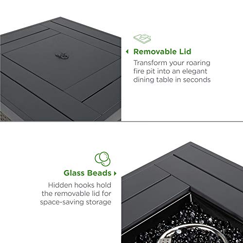 Best Choice Products 28in Gas Fire Pit Table, 50,000 BTU Outdoor Wicker Patio Propane Firepit w/Faux Wood Tabletop, Clear Glass Rocks, Cover, Hideaway Tank Holder, Lid - Ash Gray