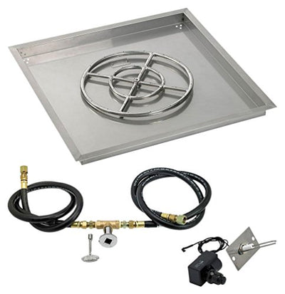 American Fireglass SS-SQPKIT-N-30 Natural Gas 30" Square Stainless Steel Drop-in Pan with Spark Ignition Kit (18" Fire Pit Ring)