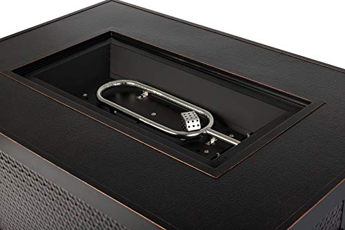 Fire Sense Weyland Rectangular Aluminum LPG Fire Pit Table | Hammered Antique Bronze Finish | 50,000 BTU Output | Uses 20 Pound Propane Tank | Fire Bowl Lid, Vinyl Weather Cover, and Clear Fire Glass