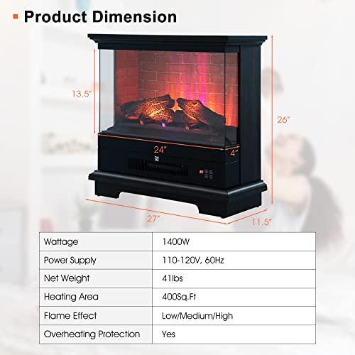 Tangkula 27 Inch Freestanding Fireplace, 1400W Electric Fireplace Heater