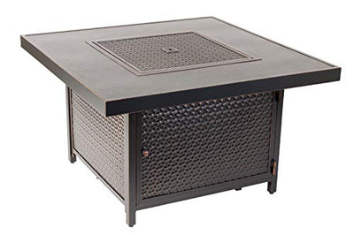 Fire Sense Weyland Square Aluminum LPG Fire Pit Table | Antique Bronze Finish | 50,000 BTU Output | Uses 20 Pound Propane Tank | Fire Bowl Lid, Vinyl Weather Cover, and Clear Fire Glass Included |