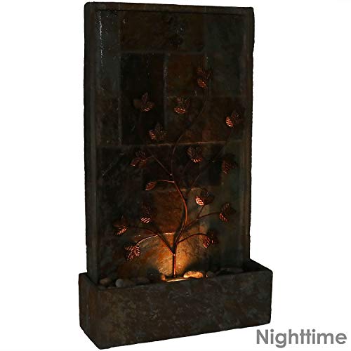 Sunnydaze Outdoor Waterfall Fountain with LED Light - Decorative Climbing Vines - Water Feature for Garden Walls, Fences, Yard, Deck and Patio - 32 Inch Tall