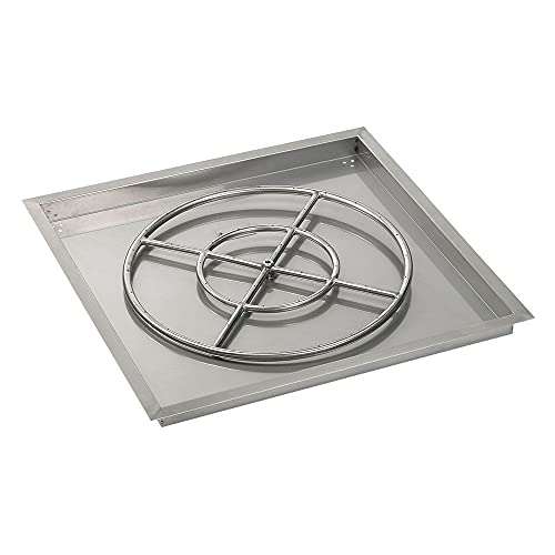 American Fireglass 30" High-Capacity Square Stainless Steel Drop-in Pan with Match Light Kit (24" Fire Pit Ring) Natural Gas