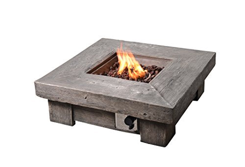 Peaktop HF11501AA Propane Gas Wood Look Square 40,000 BTU Fire Pit Table for Outdoor Patio Garden Backyard Decking with PVC Cover, Lava Rock, 35" x 35", Gray