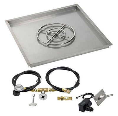 American Fireglass SS-SQPKIT-P-36 Propane 36" Square Stainless Steel Drop-in Pan with Spark Ignition Kit (18" Fire Pit Ring)