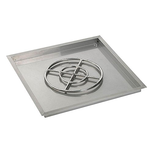 American Fireglass SS-SQPKIT-N-36 Natural Gas 36" Square Stainless Steel Drop-in Pan with Spark Ignition Kit (18" Fire Pit Ring)