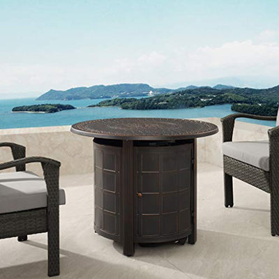 Fire Sense Columbia 34" Round LPG Aluminum LPG/NG Fire Pit Table | Antique Bronze Finish | Uses 20 Pound Propane Tank | Fire Bowl Lid, Vinyl Over and Clear Fire Glass Included