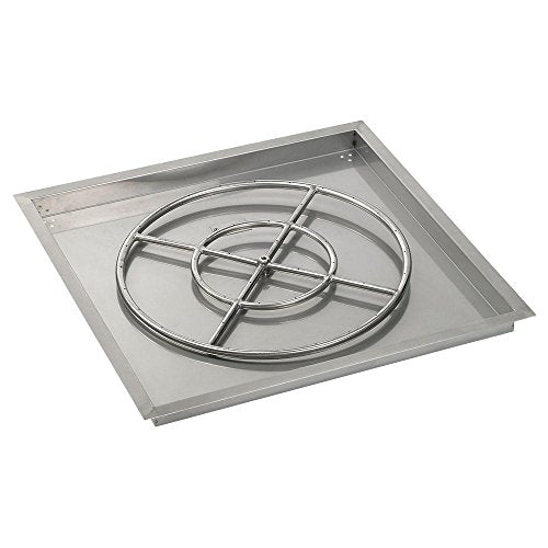 American Fireglass SS-SQPKIT-N-30H Natural Gas 30" High-Capacity Square Stainless Steel Drop-in Pan with Spark Ignition Kit (24" Fire Pit Ring)