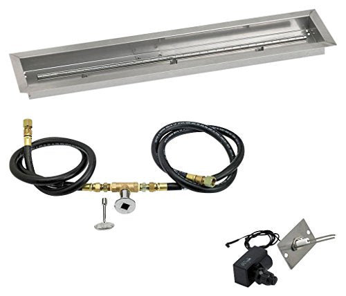 American Fireglass SS-LCBKIT-N-36 Natural Gas 36" x 6" Linear Stainless Steel Drop-in Fire Pit Pan with Spark Ignition Kit