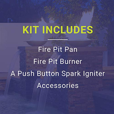 American Fireglass SS-SQPKIT-P-12 Propane 12" Square Stainless Steel Drop-in Pan with Spark Ignition Kit (6" Fire Pit Ring)
