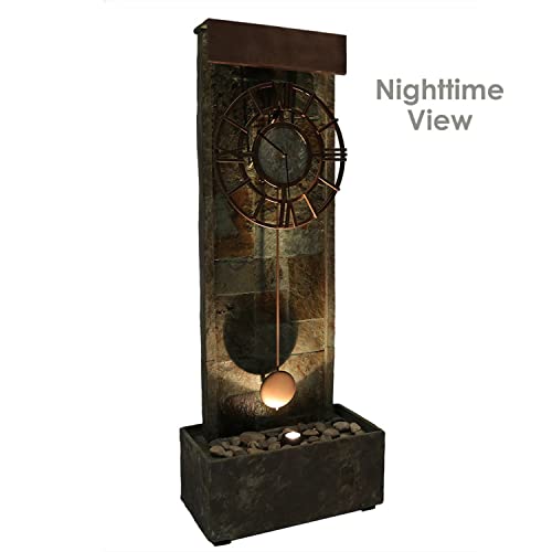 Sunnydaze 49-Inch Slate Outdoor Water Fountain with Clock and LED Light