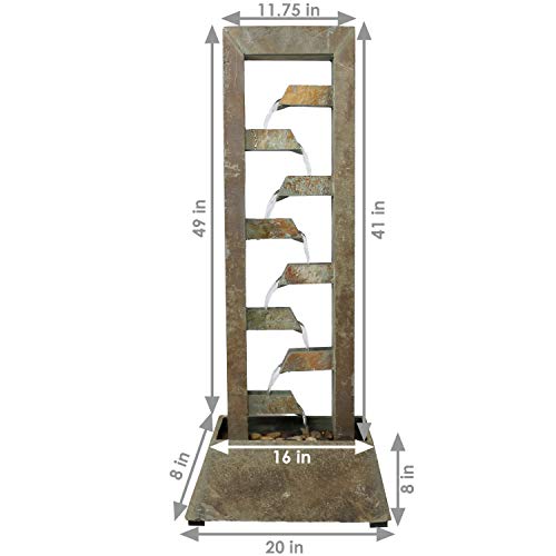 Sunnydaze Stacked Slate Outdoor Water Fountain - Large Freestanding Outside Floor Waterfall Fountain Feature for Garden, Backyard, Patio, Porch, or Yard - 49 Inch Tall