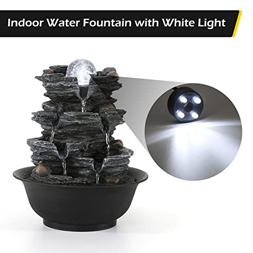 Dyna-Living Tabletop Water Fountain Indoor Waterfalls Fountains with White LED Light Decorative Feng Shui Tabletop Fountain with Automatic Pump Best Home Gifts for Friends or Family