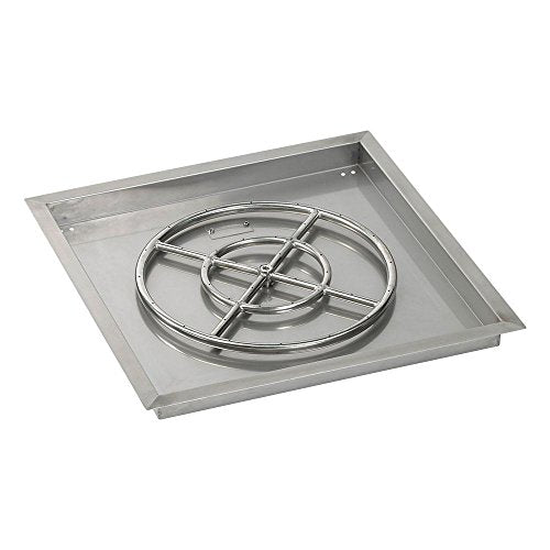 American Fireglass SS-SQPKIT-N-24 Natural Gas 24" Square Stainless Steel Drop-in Pan with Spark Ignition Kit (18" Fire Pit Ring)