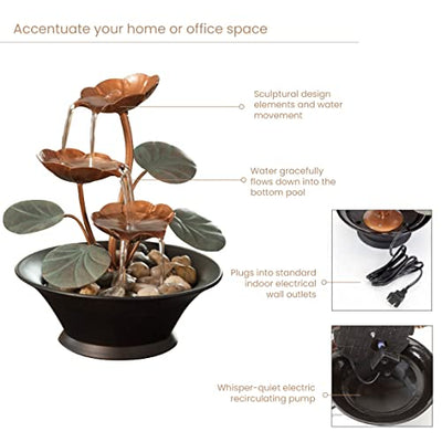 Bits and Pieces - Indoor Water Lily Water Serenity Fountain - Compact & Lightweight Tabletop Decoration