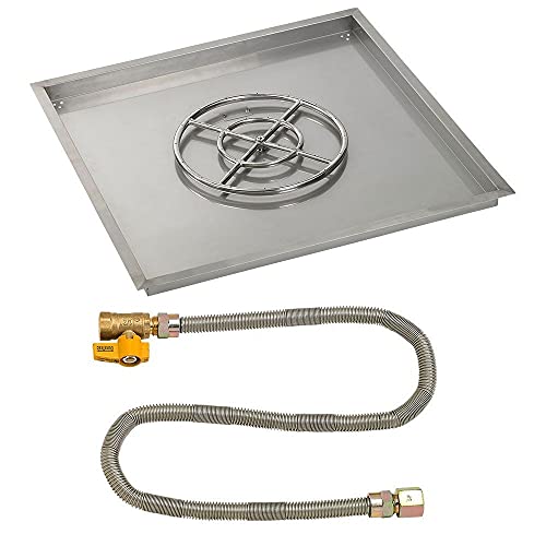 American Fireglass 36" Square Stainless Steel Drop-in Pan with Match Light Kit (18" Fire Pit Ring) Natural Gas