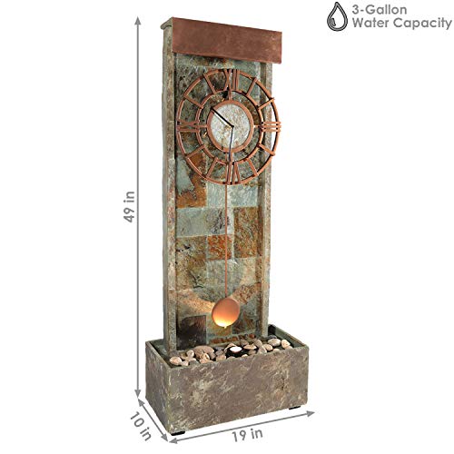 Sunnydaze 49-Inch Slate Outdoor Water Fountain with Clock and LED Light