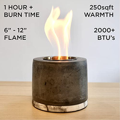 ROUNDFIRE Concrete Tabletop Fire Pit - Fire Bowl, Mini Personal Fireplace for Indoor and Outdoor use.