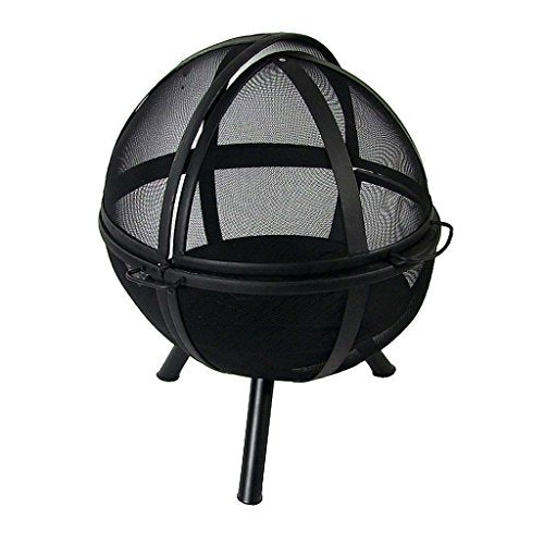 Sunnydaze Flaming Ball Fire Pit - Outdoor 30 Inch Round Wood Burning Backyard & Patio Firepit - Portable Black Sphere - Protective Cover