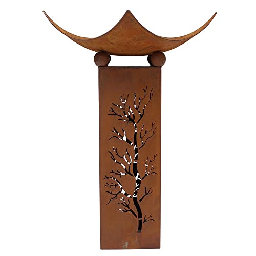 Rustic Metal Column with Removable Dish for Planter Bowl or Fire Bowl | Decorative Outdoor Pillar Sculpture for Outdoors Yard Porch Garden Décor