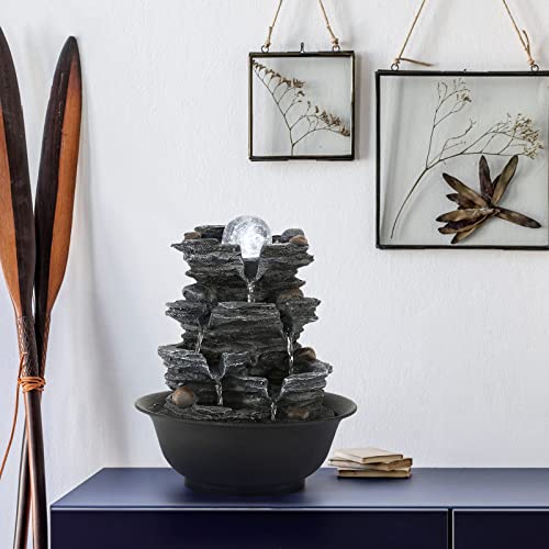 Dyna-Living Tabletop Water Fountain Indoor Waterfalls Fountains with White LED Light Decorative Feng Shui Tabletop Fountain with Automatic Pump Best Home Gifts for Friends or Family