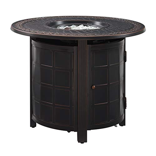 Fire Sense Columbia 34" Round LPG Aluminum LPG/NG Fire Pit Table | Antique Bronze Finish | Uses 20 Pound Propane Tank | Fire Bowl Lid, Vinyl Over and Clear Fire Glass Included
