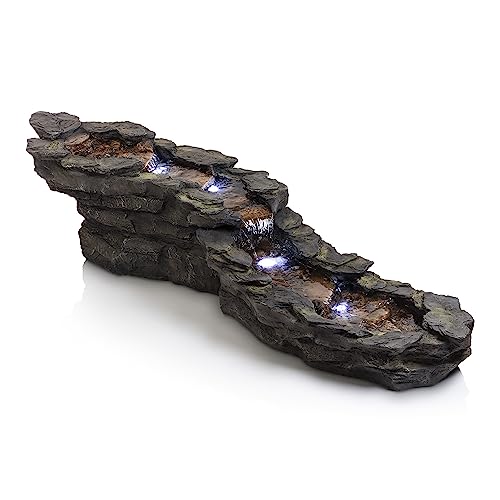 Alpine Corporation TZL240 Alpine White LED Lights Tiered Rocky River Stream Fountain, 76" L x 22" W x 19" H, Mixed Colors