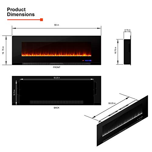 e-Flame USA Livingston 60-inch Wall Mounted LED 3D Electric Fireplace Stove