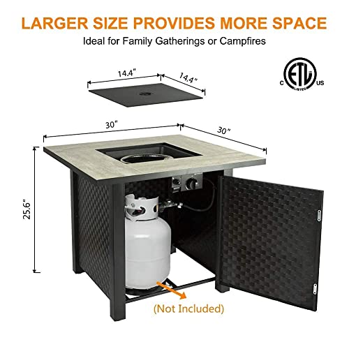 Camplux Propane Fire Pit Table, 30 Inch Outdoor Gas Fire Pit with Lid, Lava Rocks, Ceramic Tabletop, 50,000 BTU Adjustable Flame, Auto Ignition, Square Fire Table 2-in-1 Functional