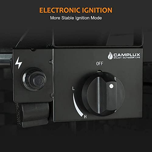 Camplux Propane Fire Pit Table, 30 Inch Outdoor Gas Fire Pit with Lid, Lava Rocks, Ceramic Tabletop, 50,000 BTU Adjustable Flame, Auto Ignition, Square Fire Table 2-in-1 Functional