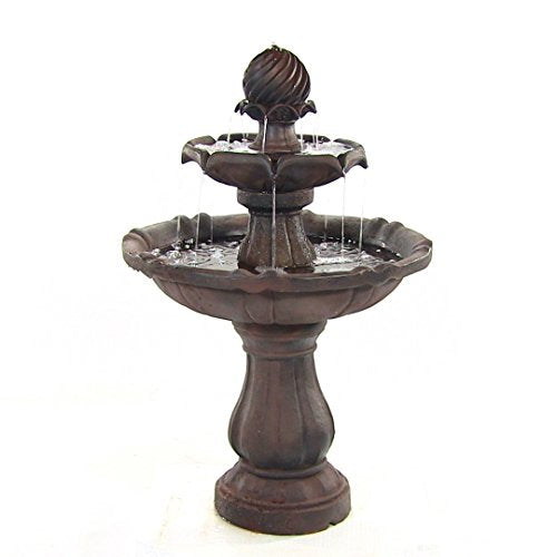 Sunnydaze 2-Tier Solar Powered Outdoor Water Fountain with Battery Backup - Outdoor Garden and Patio Decor Waterfall Feature - Rust Finish - 35 Inch