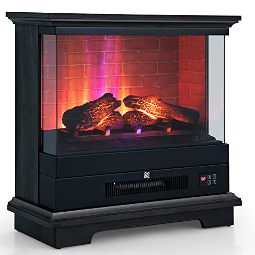 Tangkula 27 Inch Freestanding Fireplace, 1400W Electric Fireplace Heater