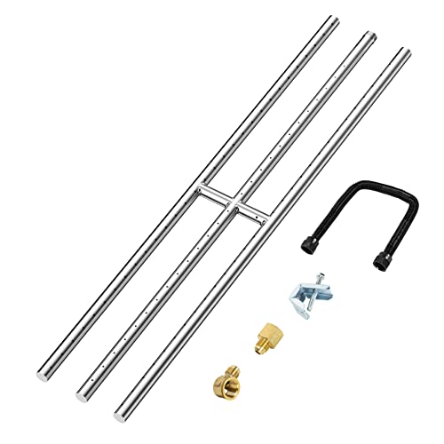 Skyflame 30" x 6" Rectangular Gas Fire Pit and Fireplace H-Burner with 3 Pipes