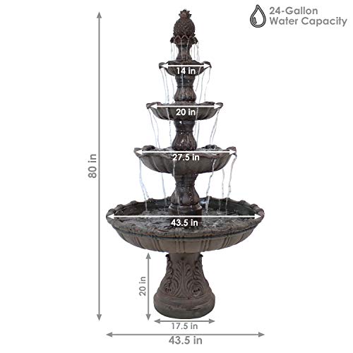Sunnydaze Grand Courtyard Outdoor Water Fountain - Large 80-Inch Tall Tiered Fountain & Backyard Water Feature - Dark Chestnut