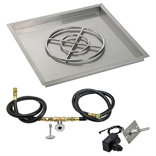 American Fireglass SS-SQPKIT-N-30 Natural Gas 30" Square Stainless Steel Drop-in Pan with Spark Ignition Kit (18" Fire Pit Ring)