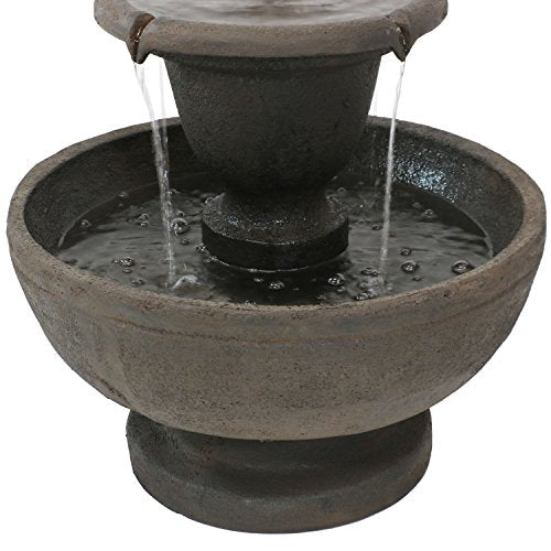 Sunnydaze 25-Inch H Streaming Falls 2-Tier Outdoor Water Fountain - Waterfall Feature for The Yard or Patio - Brown