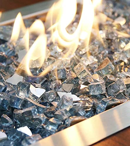 GRISUN Aqua Blue Fire Glass for Fire Pit, 20 Pounds 1/2 Inch High Luster Reflective Tempered Glass Rocks for Natural or Propane Fireplace, Safe for Outdoors and Indoors Firepit Glass