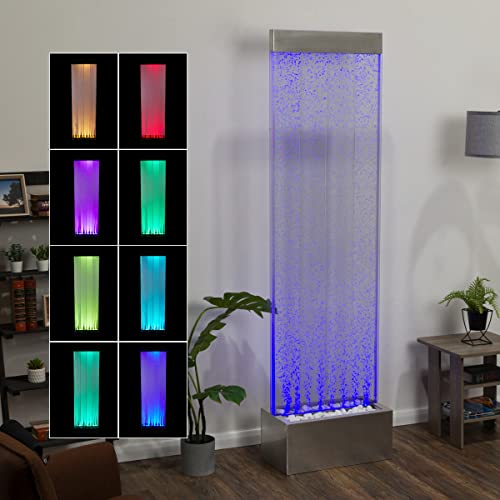 Alpine Corporation MLT134SL Alpine 72" H Indoor Bubble Wall Color-Changing LED Lights and Remote, Silver Fountain