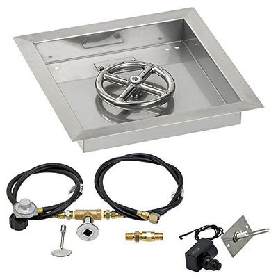 American Fireglass SS-SQPKIT-P-12 Propane 12" Square Stainless Steel Drop-in Pan with Spark Ignition Kit (6" Fire Pit Ring)