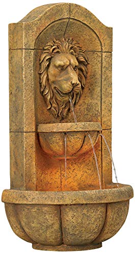 John Timberland Lion Head Roman Outdoor Wall Water Fountain LED Lights
