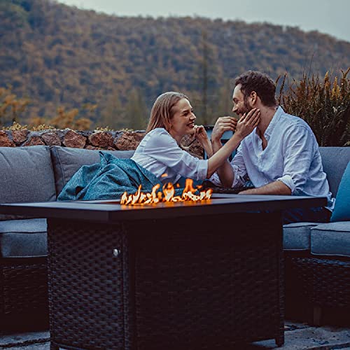 Grand Patio Outdoor Gas Fire Pit Table, 43 Inch 50,000 BTU Rectangle Patio Propane Fire Pit Table with Resin Wicker Base, Resin Wicker/ Rectangle
