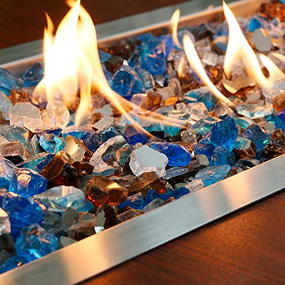 GRISUN 20 Pounds Blended Fire Glass for Fire Pit - 1/2 Inch High Luster Reflective Tempered Glass Rocks for Natural or Propane Fireplace, Safe for Outdoors and Indoors Firepit, Copper, Blue, White