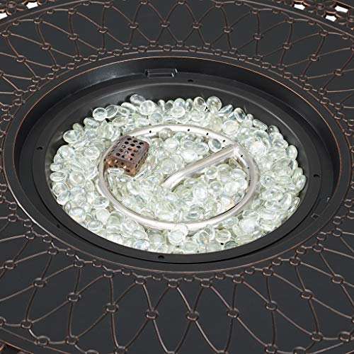 Fire Sense Columbia 34" Round LPG Aluminum LPG/NG Fire Pit Table | Antique Bronze Finish | Uses 20 Pound Propane Tank | Fire Bowl Lid, Vinyl Over and Clear Fire Glass Included