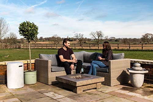 Peaktop HF11501AA Propane Gas Wood Look Square 40,000 BTU Fire Pit Table for Outdoor Patio Garden Backyard Decking with PVC Cover, Lava Rock, 35" x 35", Gray